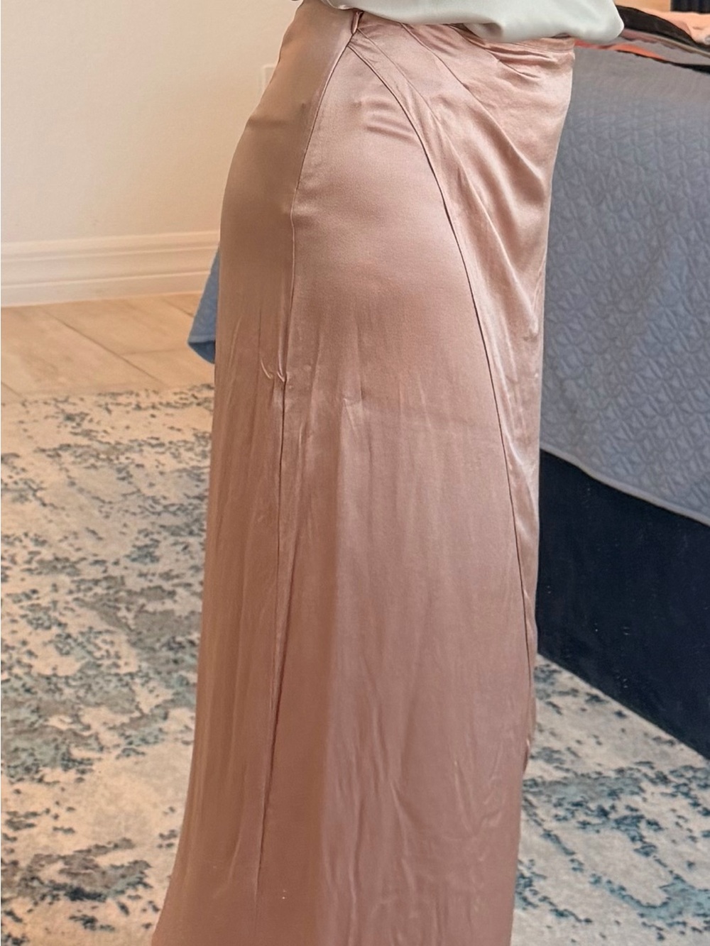 Vince Drape Panel Silk Satin Midi Skirt - Picture 2 of 6